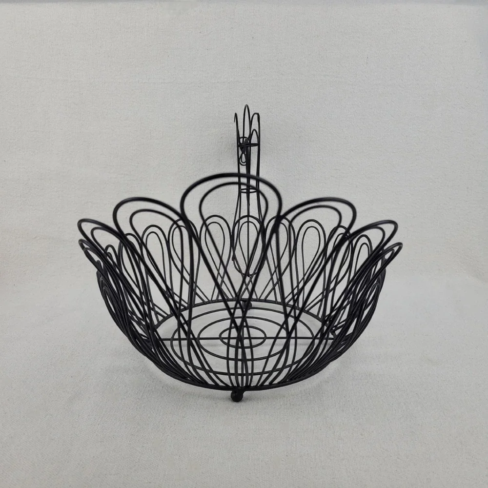 Vintage Black Metal‎ Wire Turkey Basket Thanksgiving Decor Fruit Bowl Farmhouse